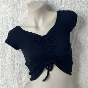 Black Crop Top With Front Bow/Drawstring